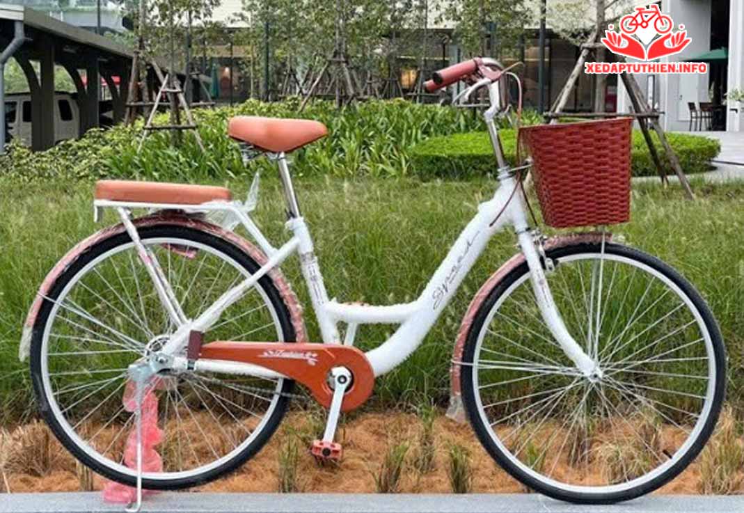 xe đạp từ thiện thời trang thiên nga khung thép màu trắng