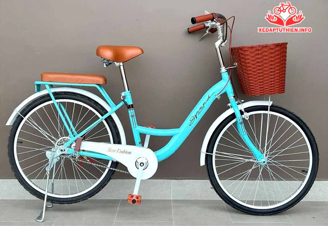 xe đạp từ thiện thời trang thiên nga khung thép màu xanh