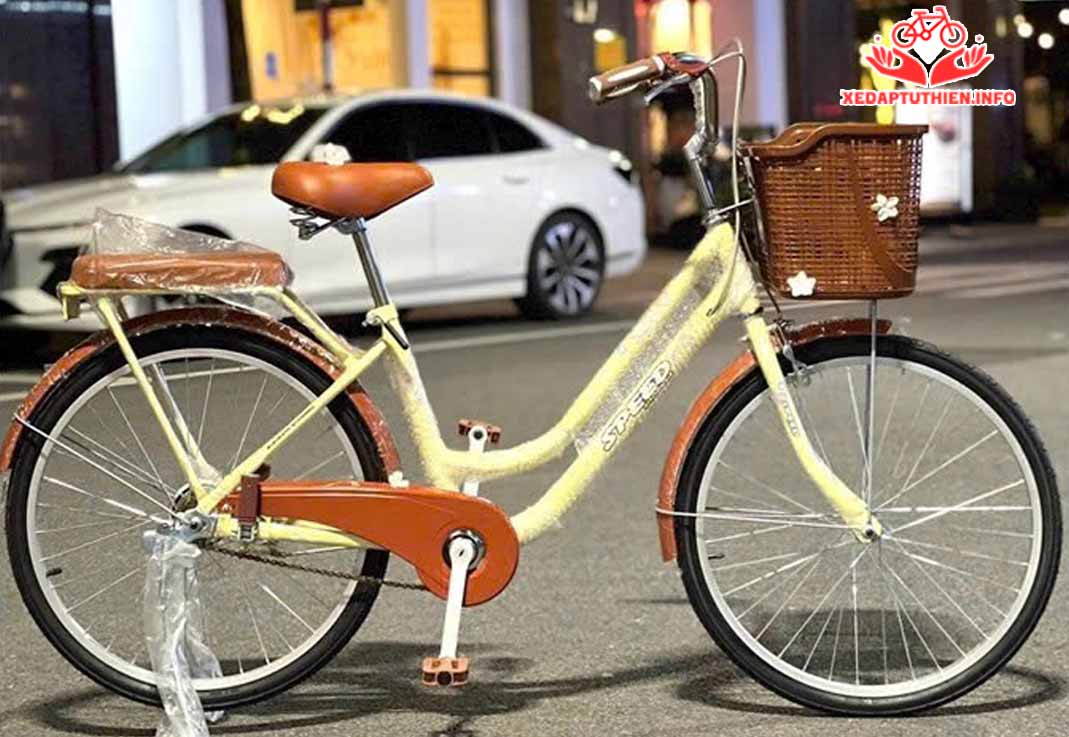 Xe đạp từ thiện thời trang mini speed inox màu vàng